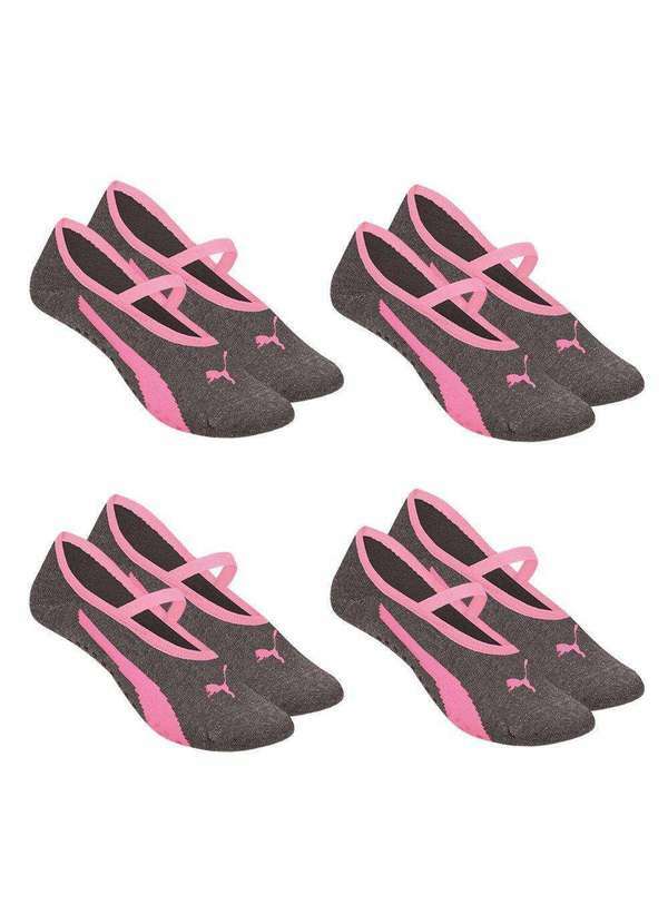 Puma - Kit 4 pares de Meias Puma Sapatilha Pilates Feminina Cinza