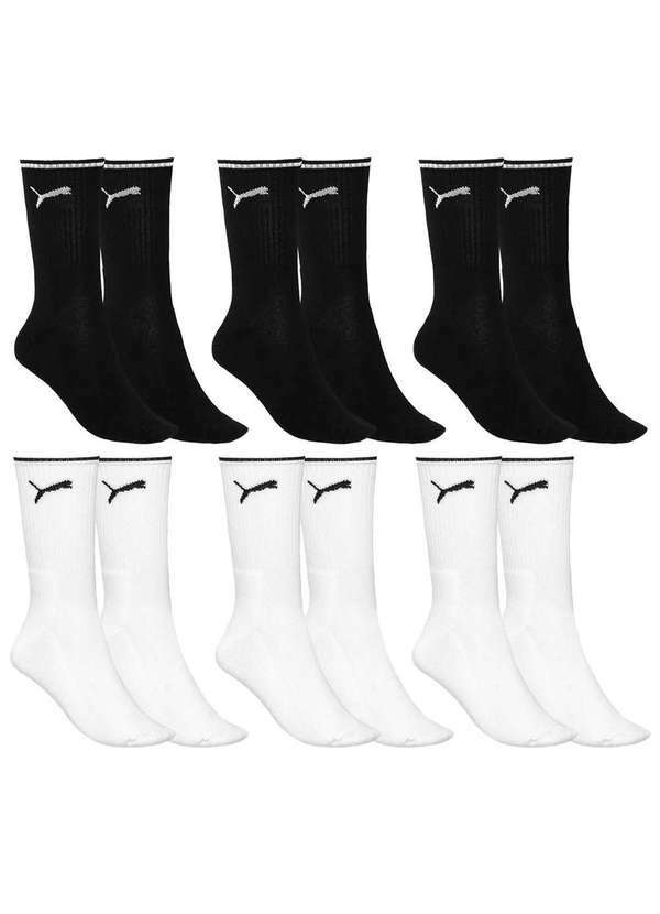 Puma - Kit 6 pares de Meia Puma Esportiva Cano Longo Masculina Preto