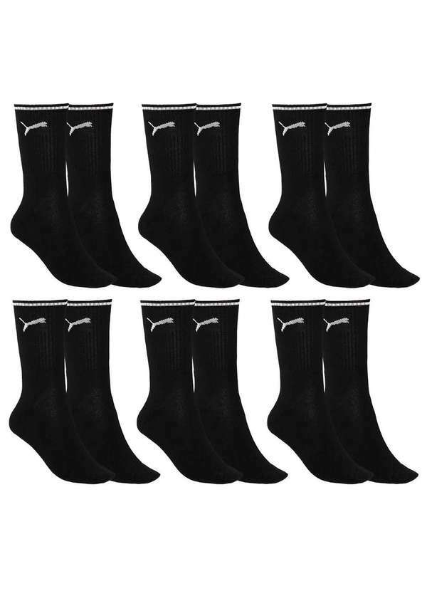 Puma - Kit 6 pares de Meia Puma Esportiva Cano Longo Masculina Preto