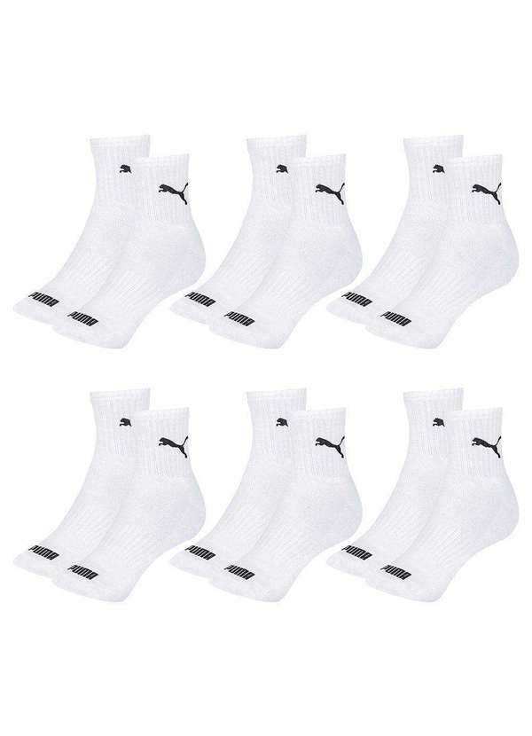 Puma - Kit 6 pares de Meias Puma Cano Médio Esportiva Feminino Branco