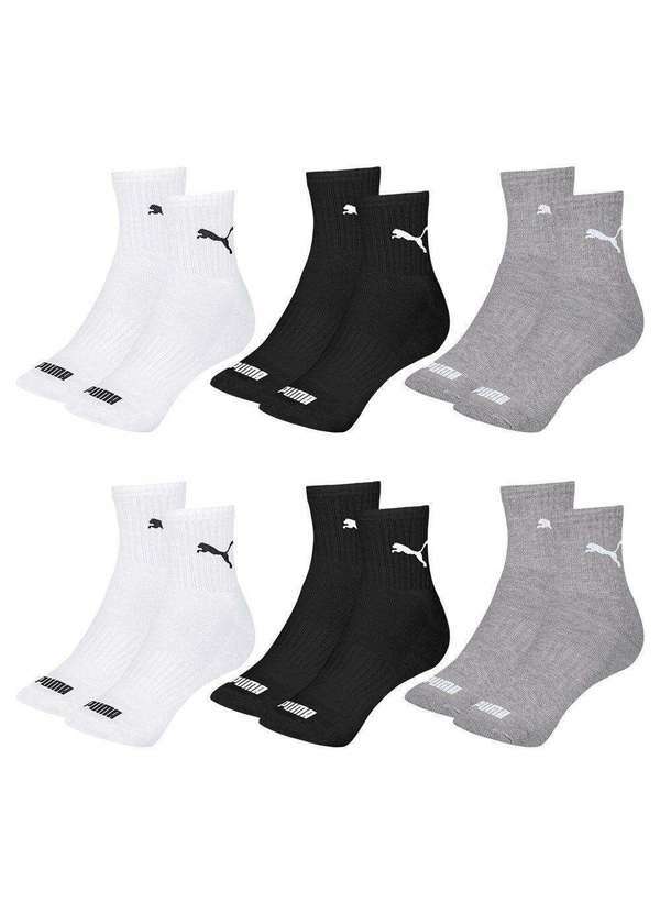 Puma - Kit 6 pares de Meias Puma Cano Médio Esportiva Feminino Cinza