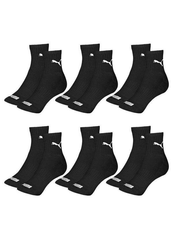 Puma - Kit 6 pares de Meias Puma Cano Médio Esportiva Feminino Preto