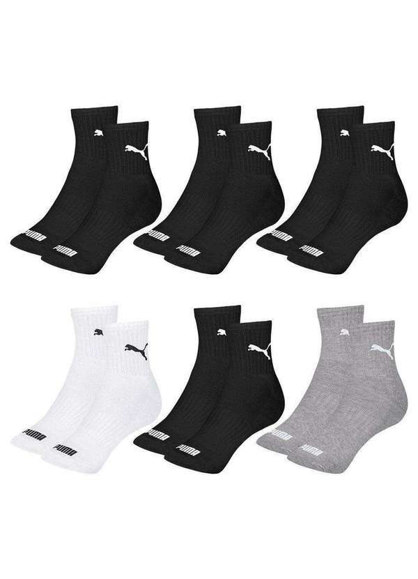Puma - Kit 6 pares de Meias Puma Cano Médio Esportiva Feminino Preto
