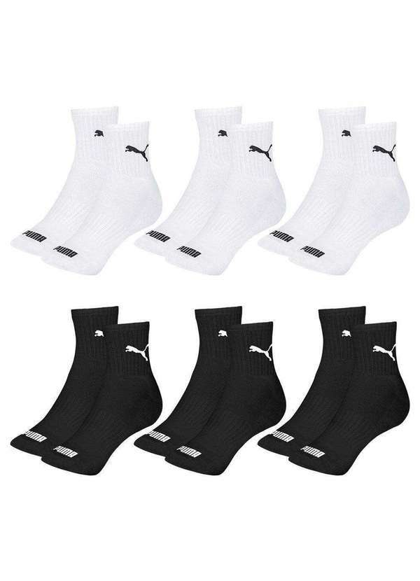 Puma - Kit 6 pares de Meias Puma Cano Médio Esportiva Masculino Branco