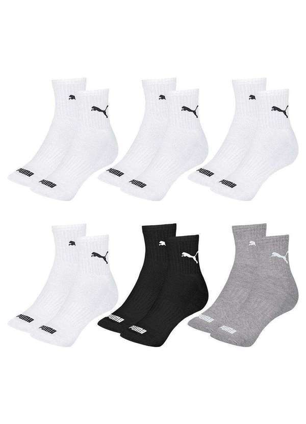 Puma - Kit 6 pares de Meias Puma Cano Médio Esportiva Masculino Branco