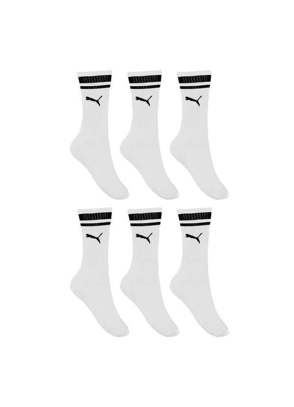 Puma - Kit 6 pares de Meias Puma Esportiva Cano Longo Masculino Branco