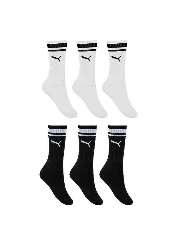 Puma - Kit 6 pares de Meias Puma Esportiva Cano Longo Masculino Branco
