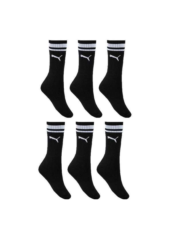 Puma - Kit 6 pares de Meias Puma Esportiva Cano Longo Masculino Preto