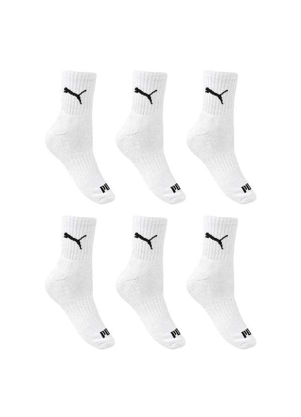 Puma - Kit 6 pares de Meias Puma Esportiva Cano Médio Feminino Branco