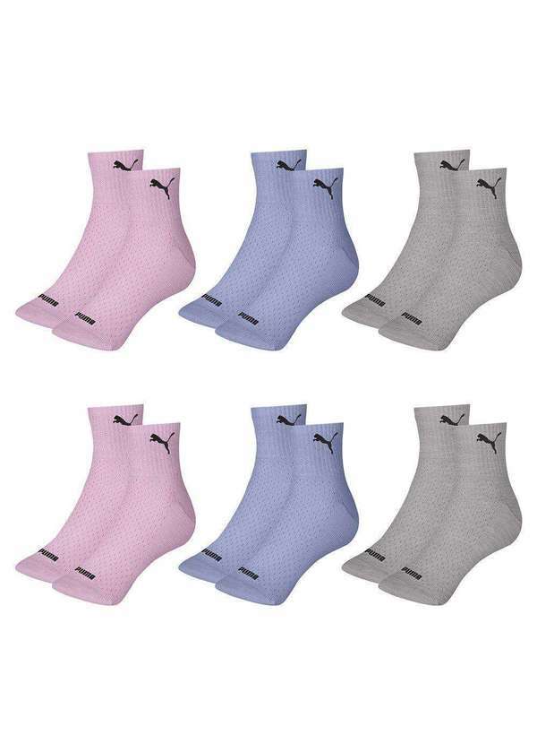 Puma - Kit 6 pares de Meias Puma Esportiva Cano Médio Feminino Roxo