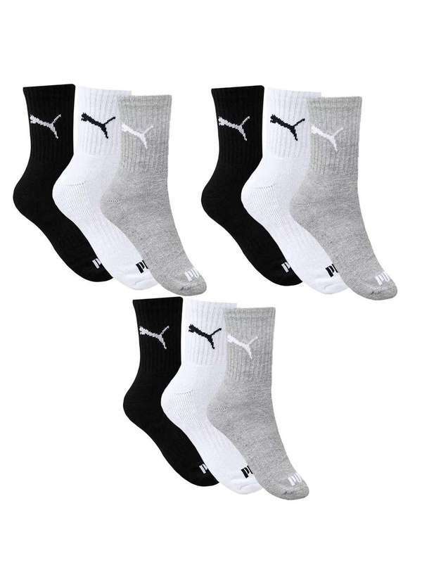 Puma - Kit 9 pares de Meia Puma Esportiva Cano Médio Feminino Cinza