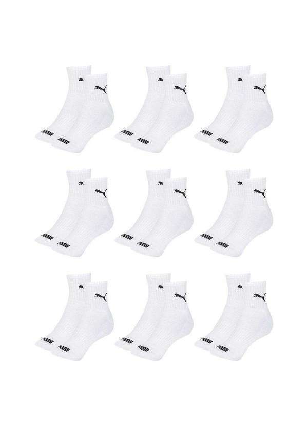 Puma - Kit 9 pares de Meias Puma Cano Médio Esportiva Feminino Branco