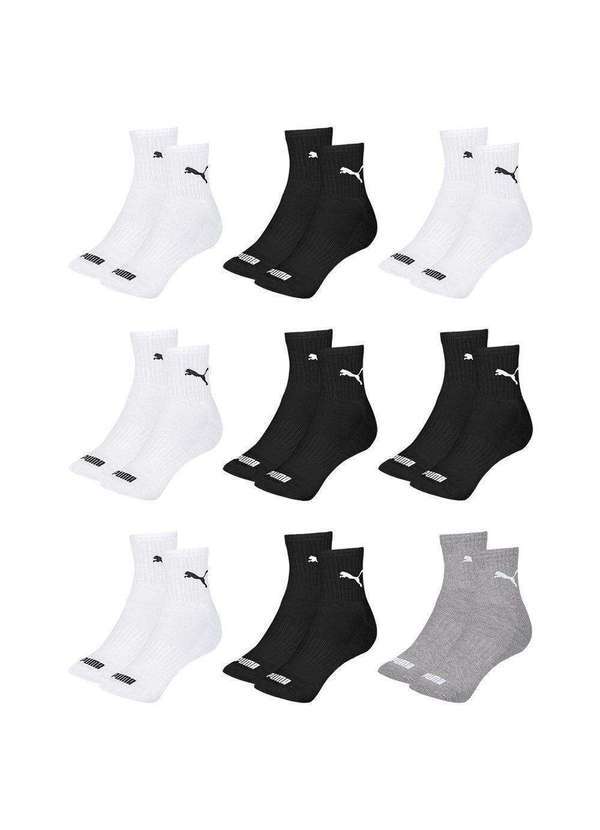 Puma - Kit 9 pares de Meias Puma Cano Médio Esportiva Masculino Branco