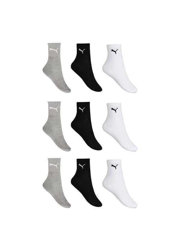 Puma - Kit 9 pares de Meias Puma Esportiva Cano Médio Masculino Cinza