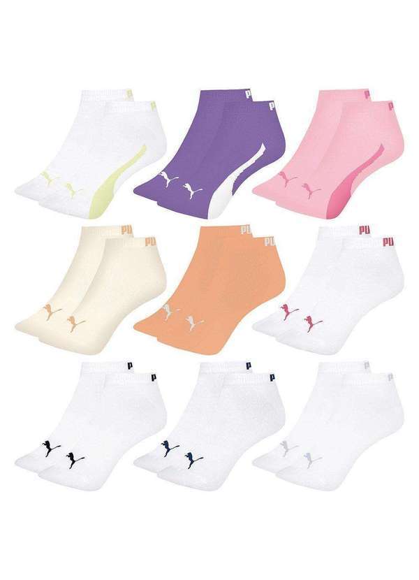 Puma - Kit 9 pares de Meias Puma Sapatilha Esportiva Feminino Laranja