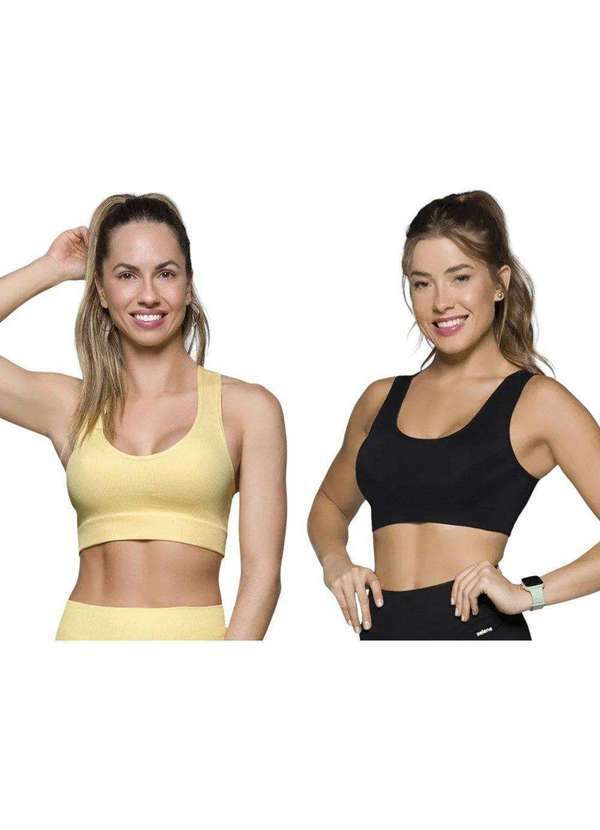 Selene - Kit 2 Tops Canelado Selene sem Costura Feminino Amarelo