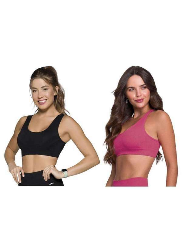 Selene - Kit 2 Tops Canelado Selene sem Costura Feminino Preto