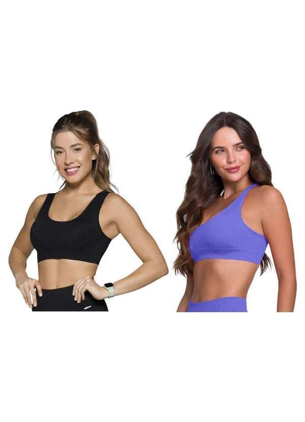 Selene - Kit 2 Tops Canelado Selene sem Costura Feminino Preto