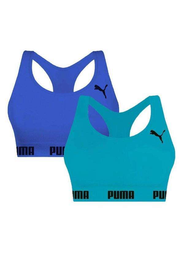 Selene - Kit 2 Tops Puma Nadador sem Costura Feminino Azul
