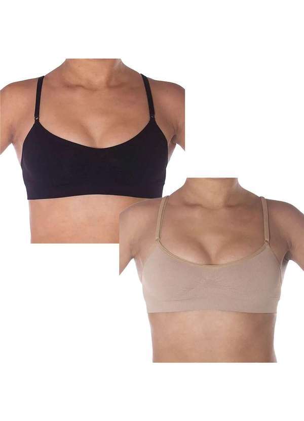 Selene - Kit 2 Tops Selene Regulável sem Costura Feminino - Preto e Nude Preto