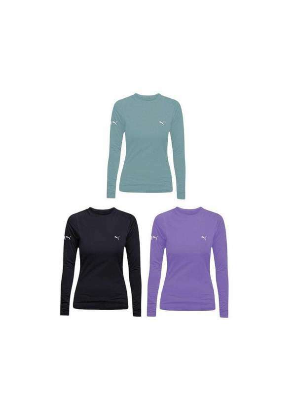 Puma - Kit 3 Camisas Térmicas Puma Uv50 Manga Longa Feminina Preto