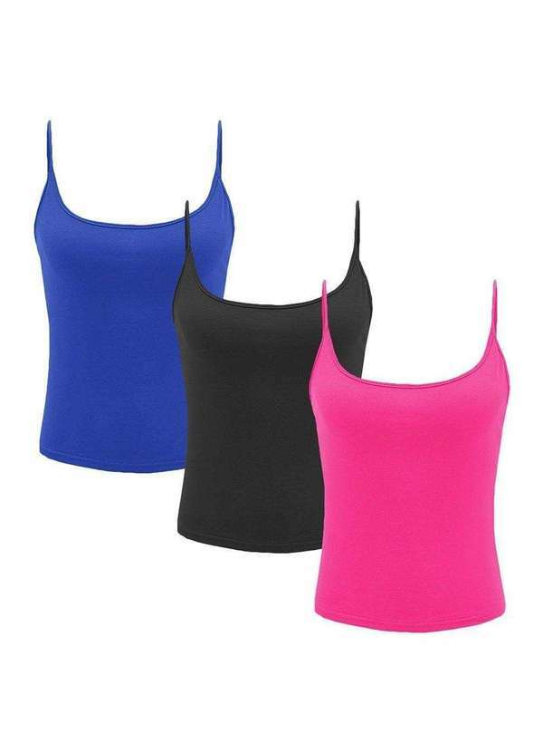 Pmc - Kit 3 Regatas de Alcinha Pmc Básica Feminina Azul