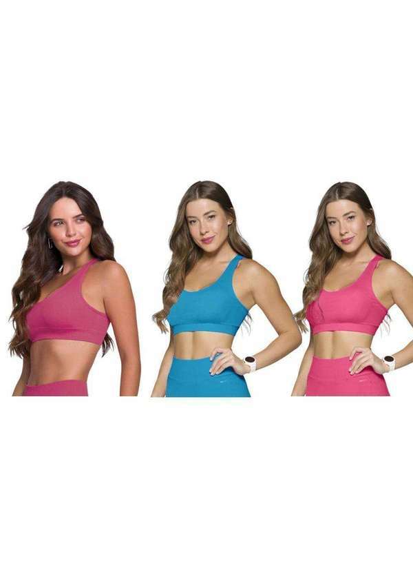 Selene - Kit 3 Tops Canelado Selene sem Costura Feminino Azul
