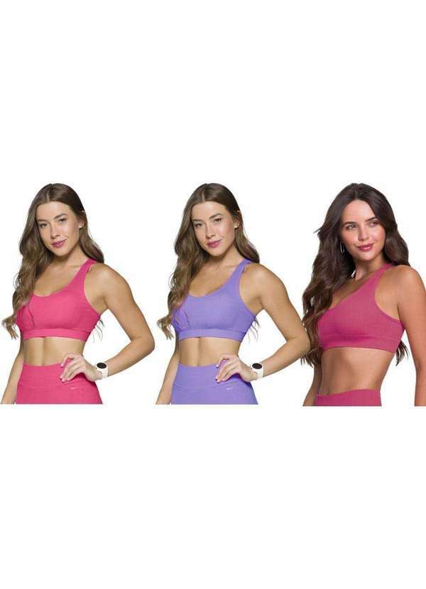 Selene - Kit 3 Tops Canelado Selene sem Costura Feminino Rosa