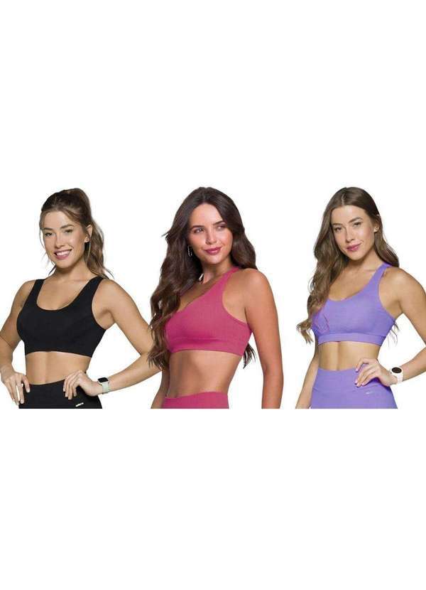 Selene - Kit 3 Tops Canelado Selene sem Costura Feminino Rosa