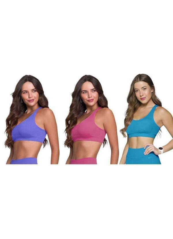 Selene - Kit 3 Tops Canelado Selene sem Costura Feminino Rosa