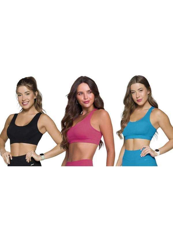 Selene - Kit 3 Tops Canelado Selene sem Costura Feminino Preto