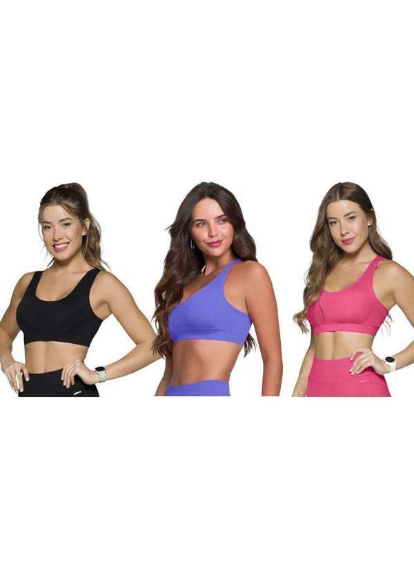 Selene - Kit 3 Tops Canelado Selene sem Costura Feminino Rosa