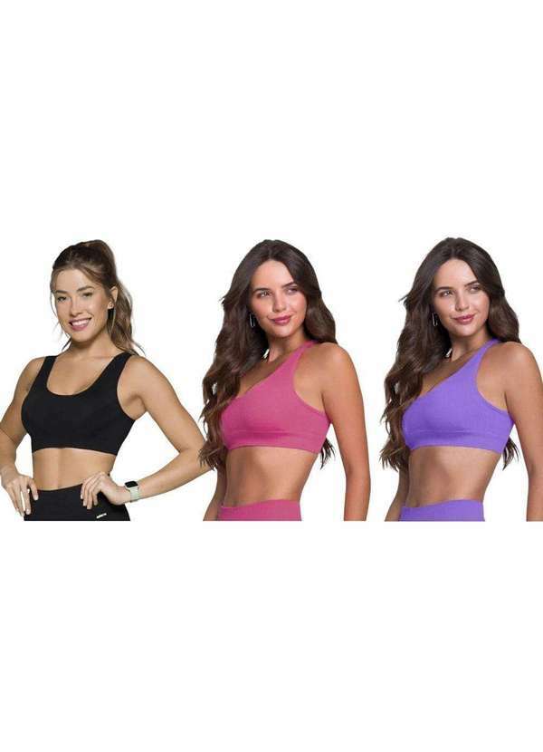 Selene - Kit 3 Tops Canelado Selene sem Costura Feminino Rosa