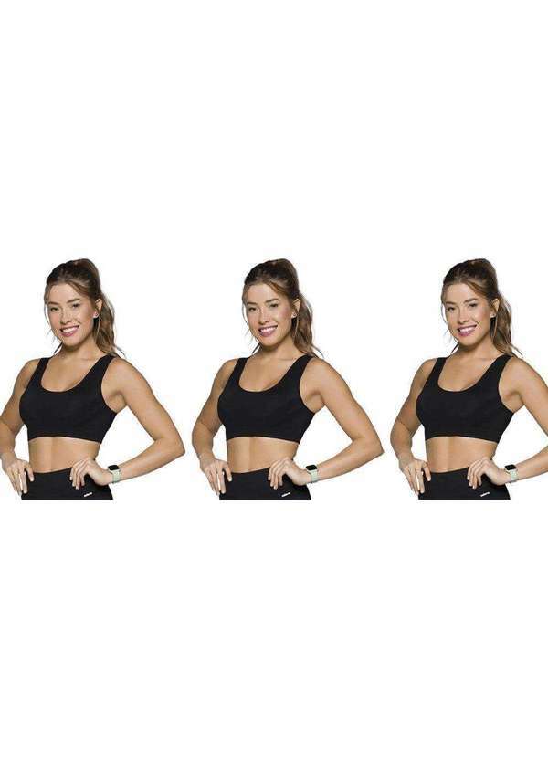 Selene - Kit 3 Tops Canelados Selene sem Costura Feminino Preto