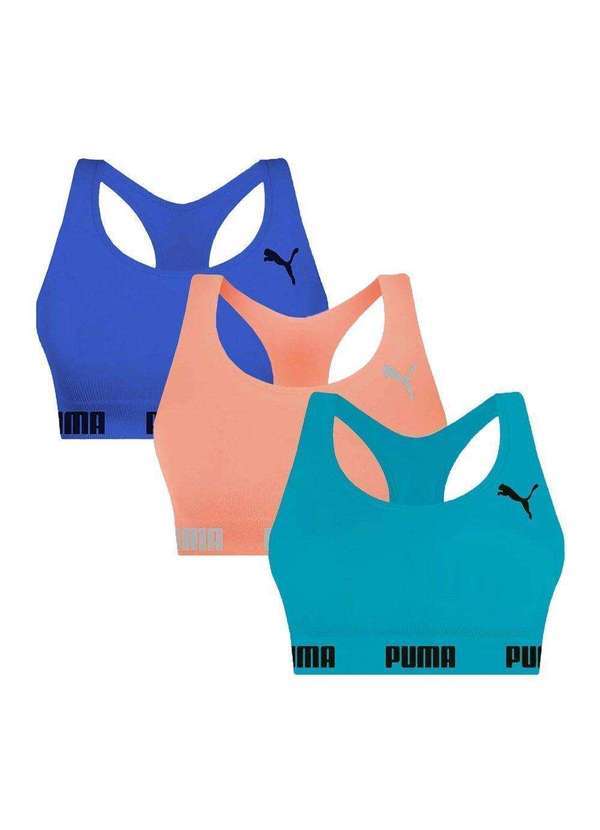 Selene - Kit 3 Tops Puma Nadador sem Costura Feminino Azul