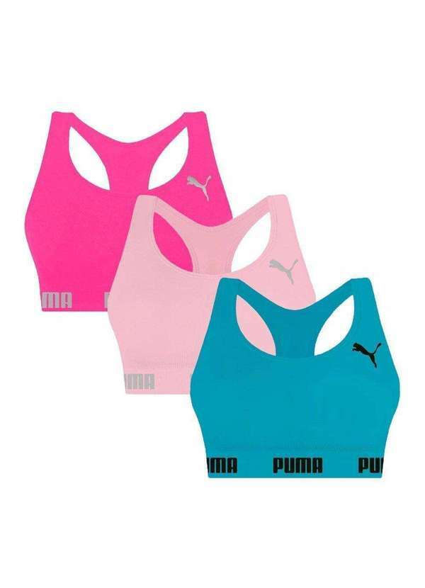 Selene - Kit 3 Tops Puma Nadador sem Costura Feminino Azul