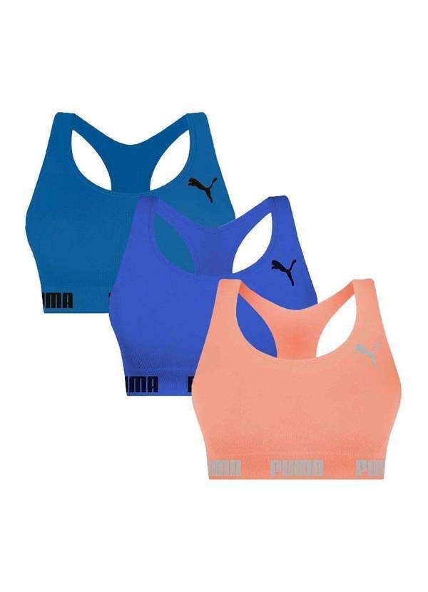 Selene - Kit 3 Tops Puma Nadador sem Costura Feminino Azul