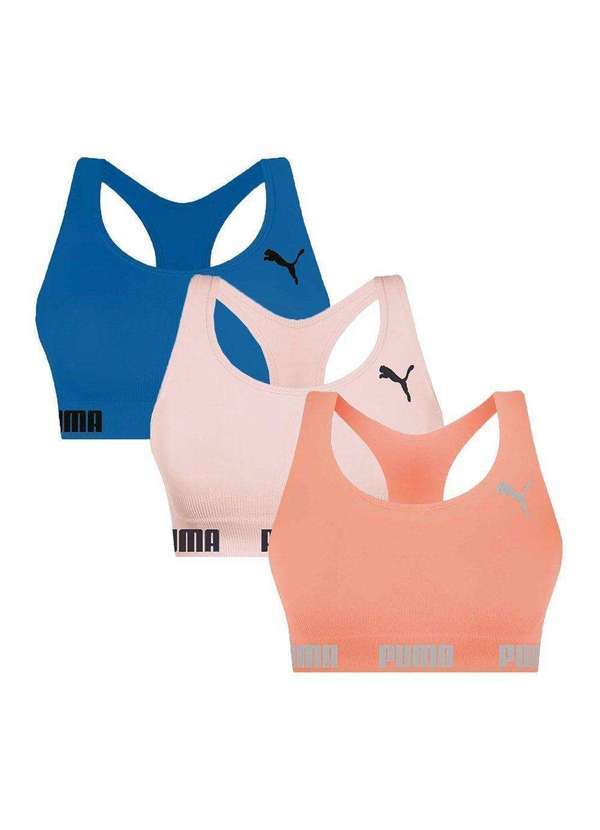 Selene - Kit 3 Tops Puma Nadador sem Costura Feminino Azul