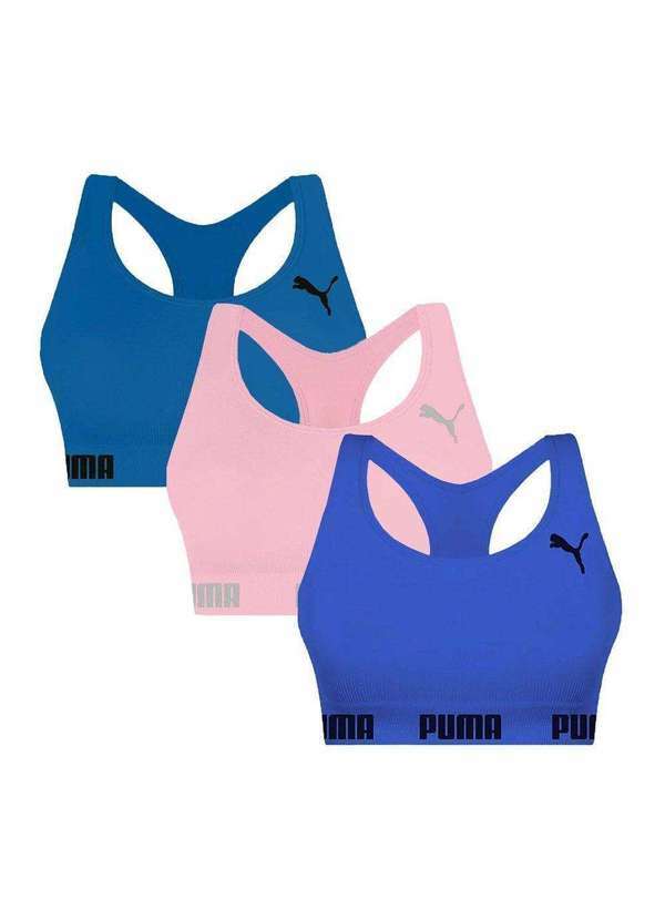 Selene - Kit 3 Tops Puma Nadador sem Costura Feminino Azul