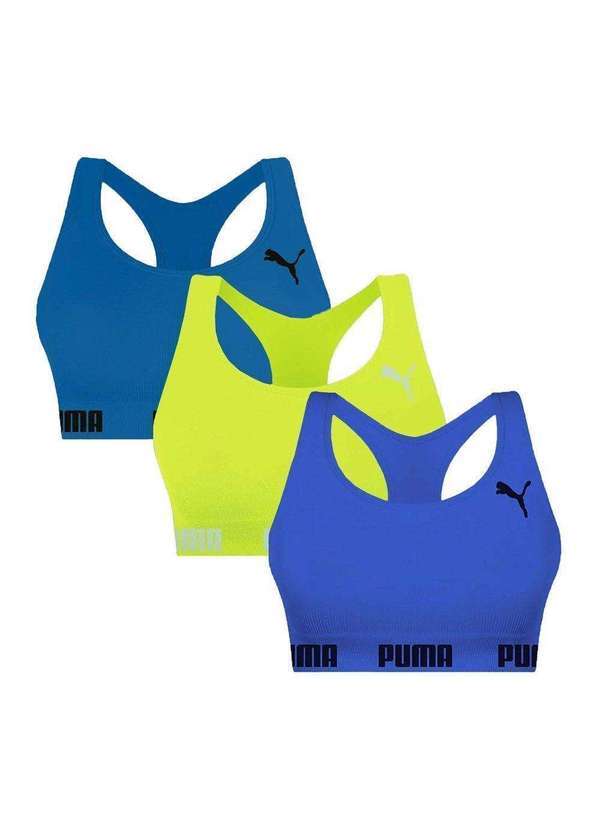 Selene - Kit 3 Tops Puma Nadador sem Costura Feminino Azul