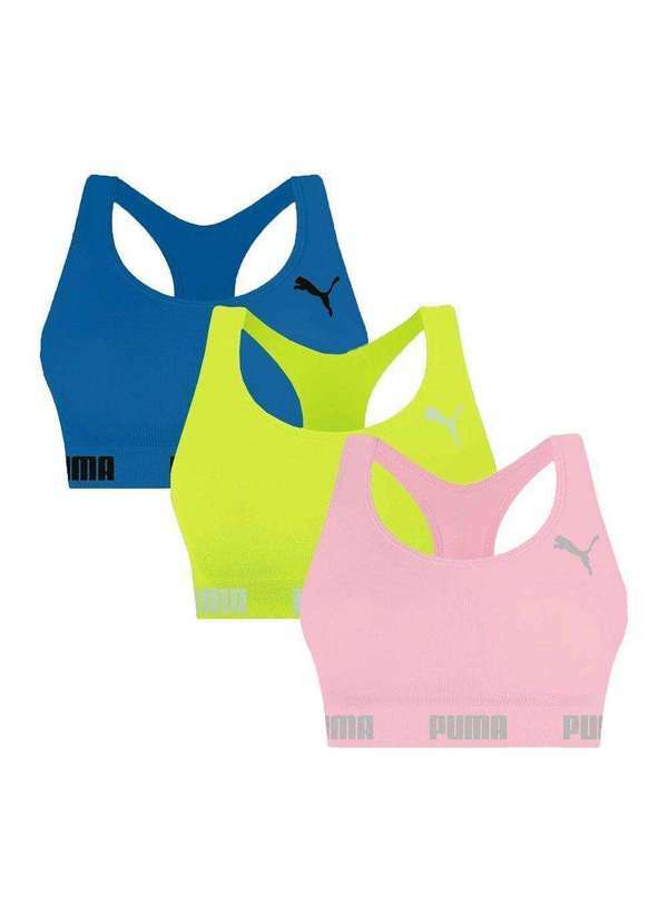Selene - Kit 3 Tops Puma Nadador sem Costura Feminino Azul