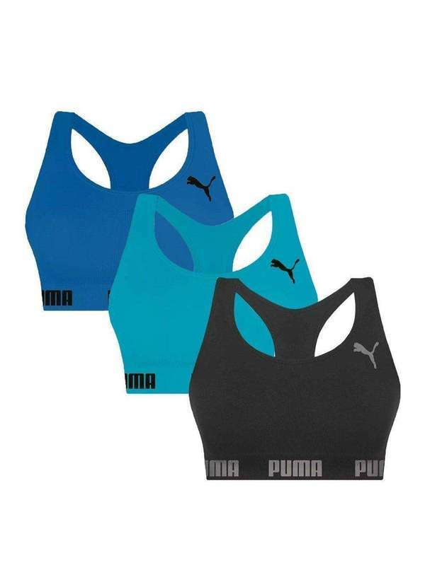Selene - Kit 3 Tops Puma Nadador sem Costura Feminino Azul