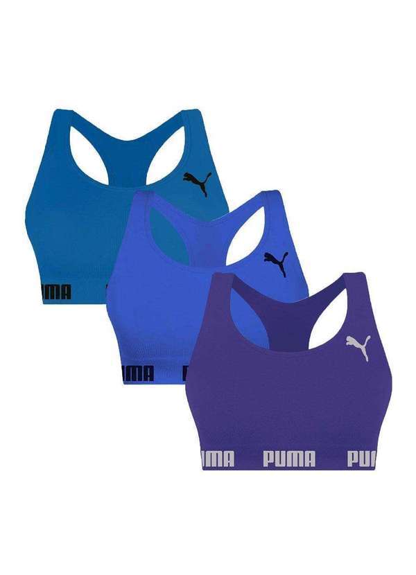 Selene - Kit 3 Tops Puma Nadador sem Costura Feminino Azul