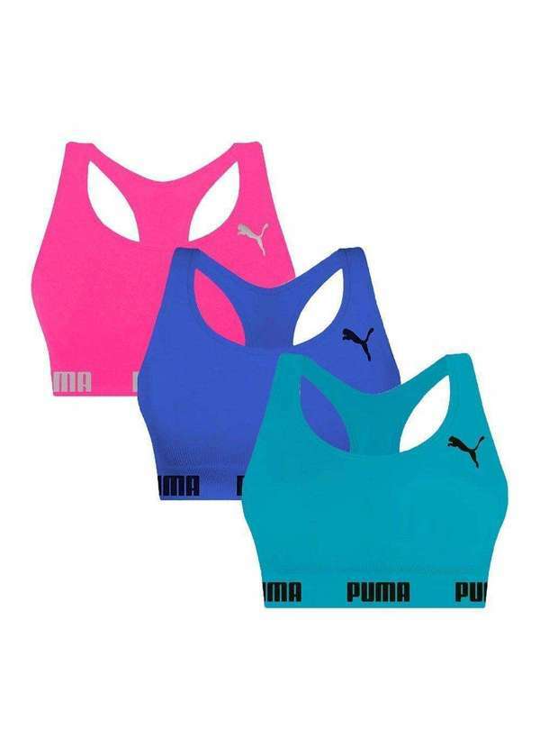 Selene - Kit 3 Tops Puma Nadador sem Costura Feminino Azul