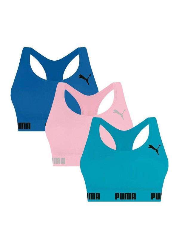 Selene - Kit 3 Tops Puma Nadador sem Costura Feminino Azul