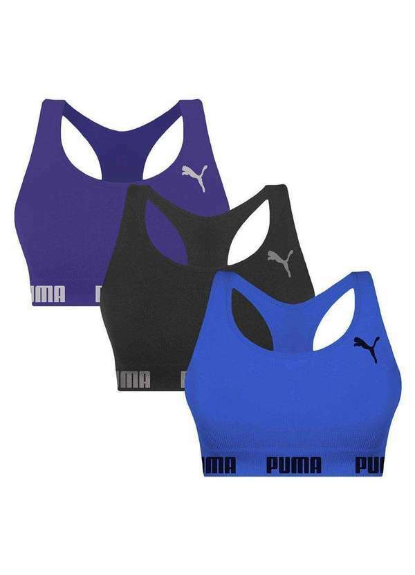 Puma - Kit 3 Tops Puma Nadador sem Costura Feminino Azul