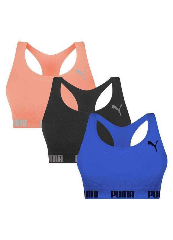 Puma - Kit 3 Tops Puma Nadador sem Costura Feminino Azul