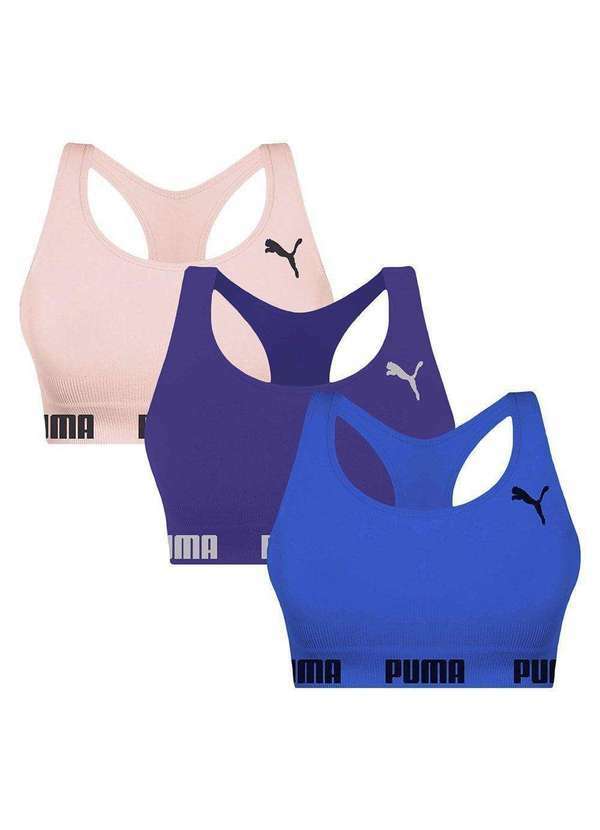Puma - Kit 3 Tops Puma Nadador sem Costura Feminino Azul
