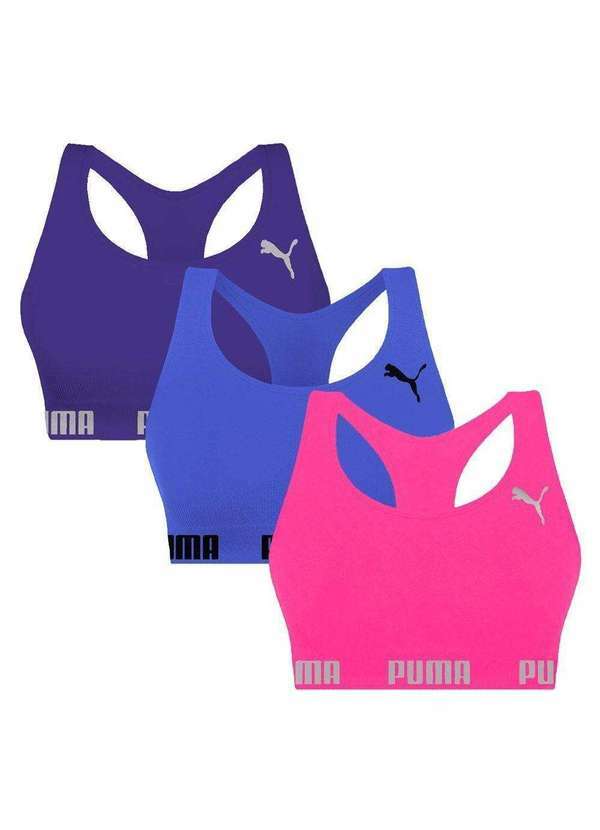 Puma - Kit 3 Tops Puma Nadador sem Costura Feminino Azul