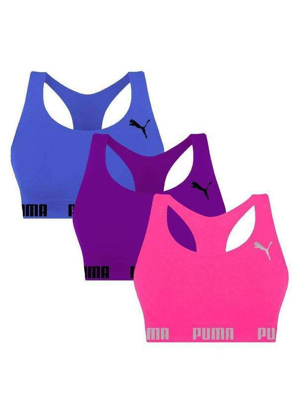 Puma - Kit 3 Tops Puma Nadador sem Costura Feminino Azul